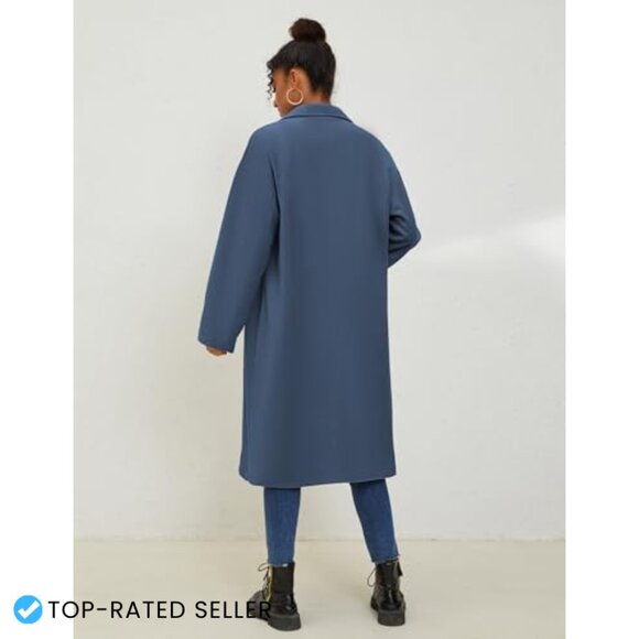 Oversized Wool Blend Trench Coat Double Breasted Long Winter Overcoat Chic - Picture 6 of 6